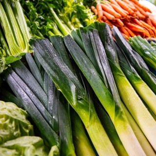 Vegetables from the weekly market market, fresh leek