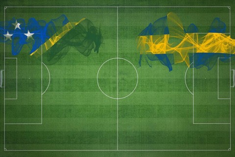 Solomon Islands vs Sweden Soccer Match, national colors, national flags, soccer field, football