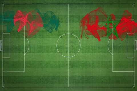 Bangladesh vs Morocco Soccer Match, national colors, national flags, soccer field, football game,