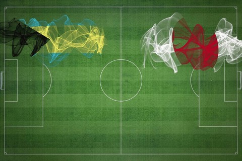 Bahamas vs Japan Soccer Match, national colors, national flags, soccer field, football game,