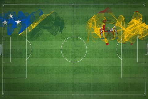 Solomon Islands vs Spain Soccer Match, national colors, national flags, soccer field, football