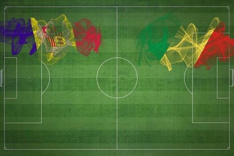 Andorra vs Congo Soccer Match, national colors, national flags, soccer field, football game,