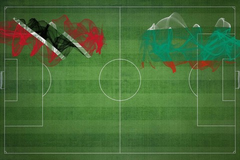 Trinidad and Tobago vs Bulgaria Soccer Match, national colors, national flags, soccer field,