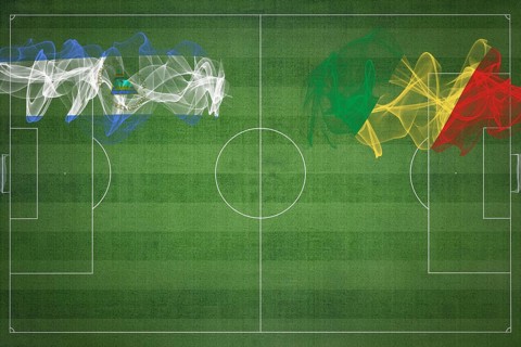 Nicaragua vs Congo Soccer Match, national colors, national flags, soccer field, football game,