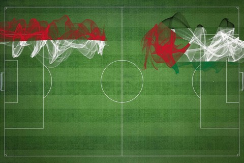 Indonesia vs Palestine Soccer Match, national colors, national flags, soccer field, football game,