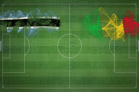 Botswana vs Mali Soccer Match, national colors, national flags, soccer field, football game,