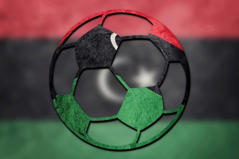 Soccer ball national Libya flag. Libyan football ball