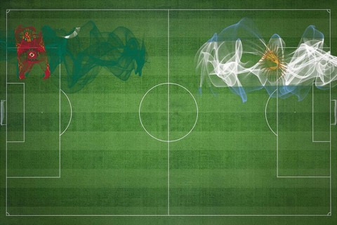 Turkmenistan vs Argentina Soccer Match, national colors, national flags, soccer field, football