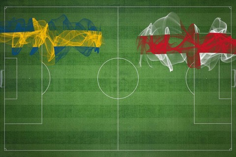 Sweden vs England Soccer Match, national colors, national flags, soccer field, football game,