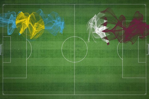 Palau vs Qatar Soccer Match, national colors, national flags, soccer field, football game,
