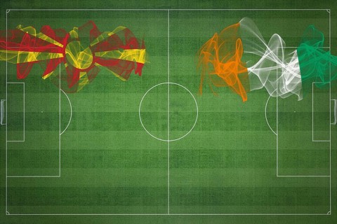 North Macedonia vs Ivory Coast Soccer Match, national colors, national flags, soccer field,