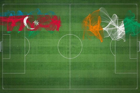 Azerbaijan vs Ivory Coast Soccer Match, national colors, national flags, soccer field, football