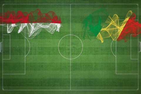 Indonesia vs Congo Soccer Match, national colors, national flags, soccer field, football game,