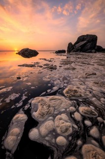 A dramatic sunset seascape at a northern California beach. USA