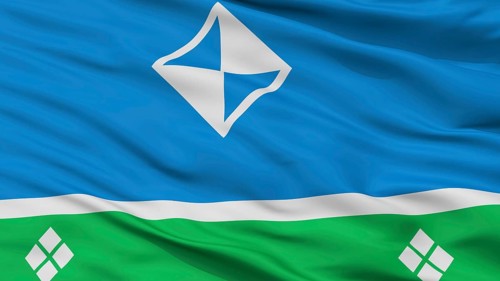 Mirny City Flag, Country Russia, Yakutia, Closeup View