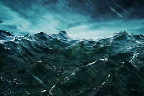 3D Rendering Ocean Wave mit Sturm . Ansicht schließen