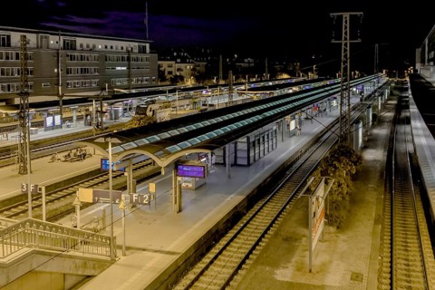 Freiburg railway station at night