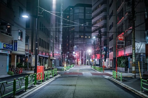 Alley back night view of Chuo-ku, Tokyo. Shooting Location: Tokyo metropolitan area