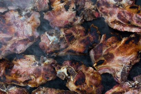 Grilled meat, pork, beef and chicken meat on barbecue, grill