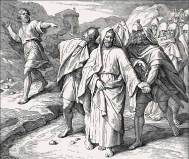 Shimei Curses David, Old Testament, by Julius Schnorr von Carolsfeld