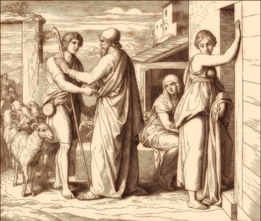 Jacob works for Laban, Old Testament, by Julius Schnorr von Carolsfeld, 1860