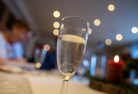 Filled champagne glass at a birthday party, Germany