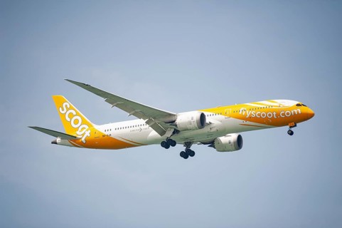 30.07.2023, Singapore, Republic of Singapore, Asia, A Scoot Airlines passenger aircraft of the type