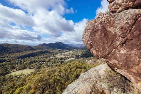 Iconic views from Chatauqua Peak over Halls Gap and surrounds on a warm autumn sunny day in