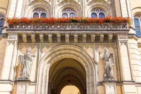 Town hall at old market square of Zittau in Saxony, Germany
