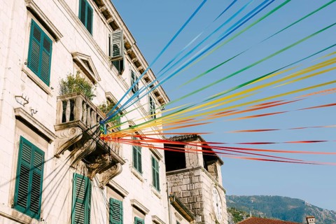 Architecture of a beautiful old town, closeup view.Tourism and travel concept