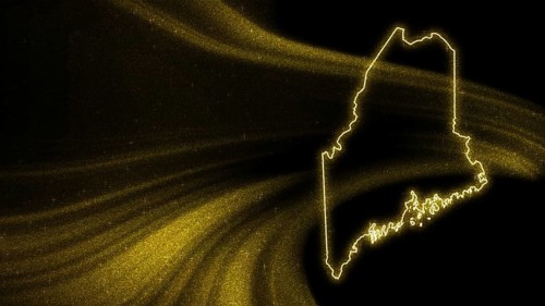 Map of Maine, Gold glitter map on dark background