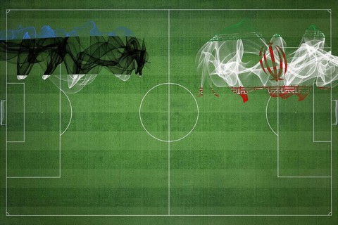 Estonia vs Iran Soccer Match, national colors, national flags, soccer field, football game,