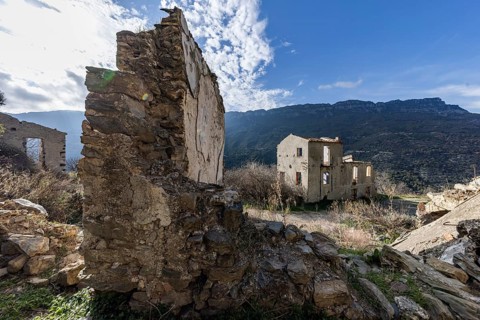 Lost place, abandoned houses and ruins in the ghost village, Gairo Vecchio, Gairo, Ogliastra,