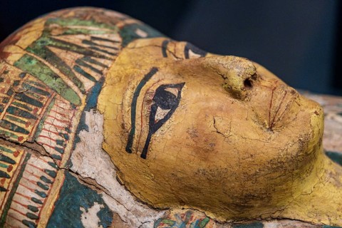 Anthropomorphic mummy coffin, painting detail, Gregorian Egyptian Museumn Musei Vaticani, State of