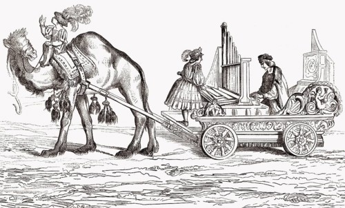 Paul Hofhaimer, 1459-1537, ein österreichischer Organist und Komponist auf einem Wagen mit