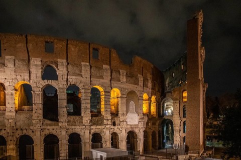 The Colosseum, famous and unique historical building of the Eternal City. View in the morning with