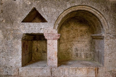 San Galgano, Cistercian monastery ruins, niche with holy water font