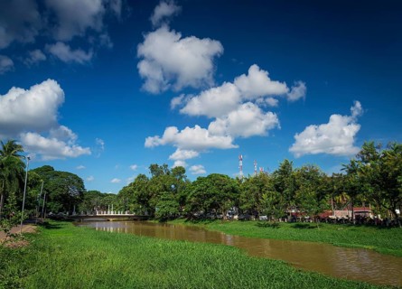 River in central siem reap old town tourist area in cambodia near angkor wat