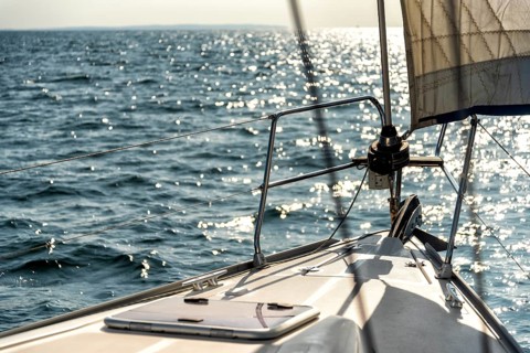 Bow of a sailing yacht on the sea