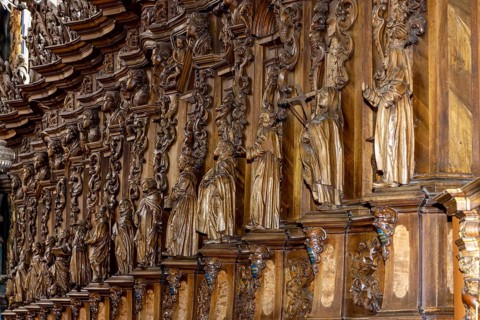 Carved walnut figures and choir stalls, Catholic parish church of St Magnus, Schussenried