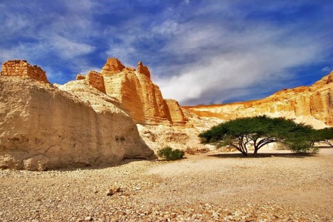 Ancient mountains near to an oasis Ein-Bokek at coast of the Dead Sea