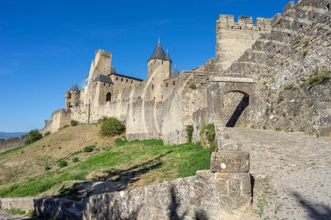 Aude gate, Carcasona, fortified villa, Aude, Languedoc-Rosellón region. French Republic