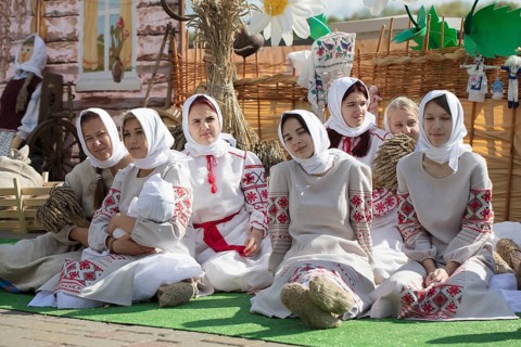Belarus, the city of Gomil, 14 September 2019. city festival. A group of Slavic woman in national