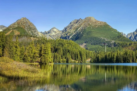 Landscape with lake Strbske Pleso in High Tatras mountans, Slovakia