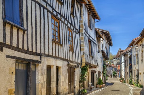 Street with historical houses in Saint-Jean-de-Cole, Dordogne departement, France