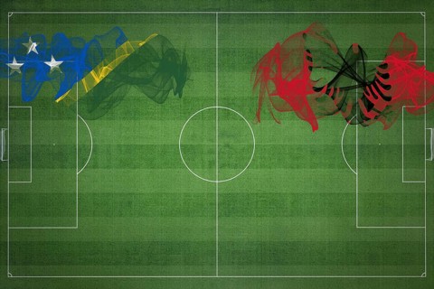 Solomon Islands vs Albania Soccer Match, national colors, national flags, soccer field, football