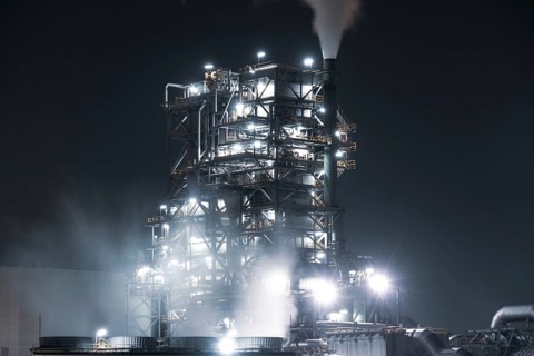 Factory night view of Kawasaki Keihin industrial zone. Shooting Location: Kawasaki City, Kanagawa