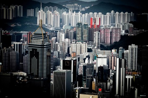 Skyscrapers of Hong Kong which is visible from the Victoria Peak. Shooting Location: Hong Kong