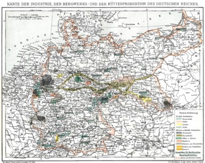 Map of industry, German Empire, 1894, Karte der Industrie, Bergwerke und Hütten im Deutschen Reich,