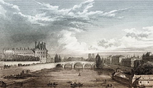 Panorama of Paris with Notre-Dame de Paris, antique steel engraved print, 1831